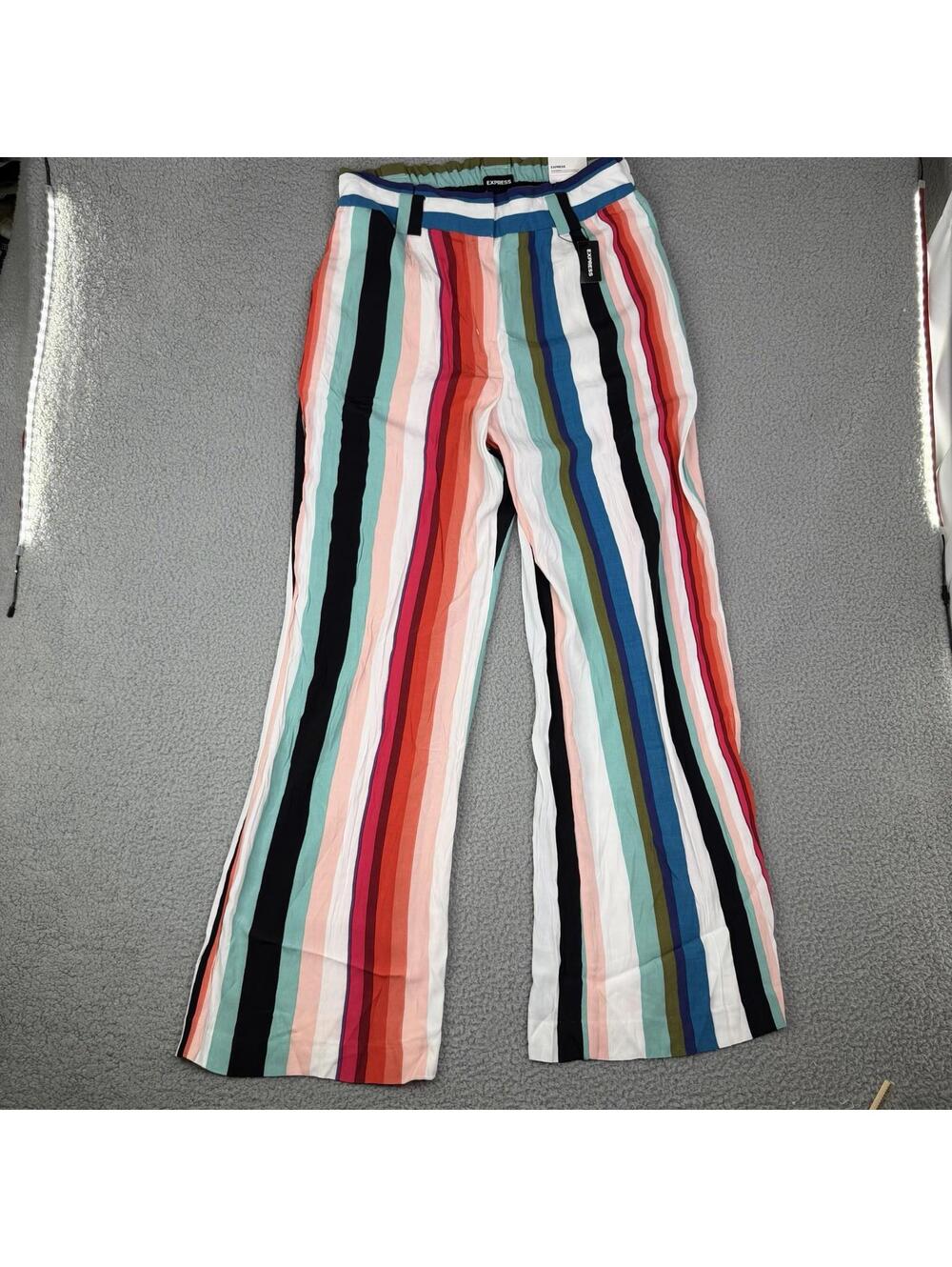 EXPRESS Multicolor Vertical Stripes Wide Leg Trouser Pants Women's Large (34x32)